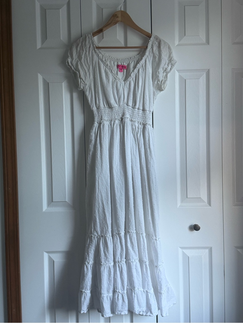 Betsey Johnson white cotton ruffle maxi cottagecore dress size M